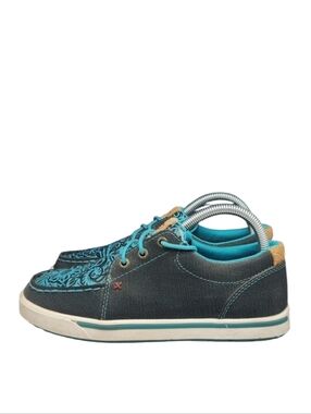 Twisted X Turquoise Tooled Leather Kicks‎ Sneakers Loafers Size Youth 4